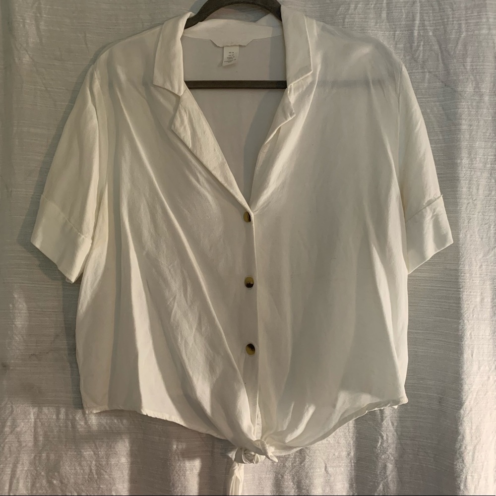 Button down tie front shirt